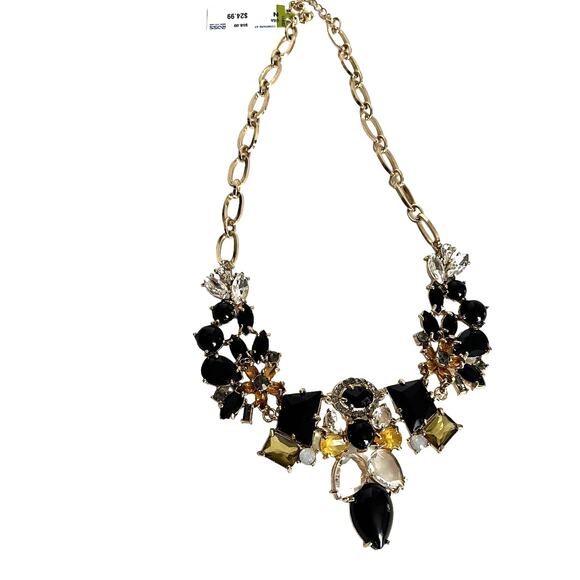 Goldtone Statement Collar Necklace Black Citrine Peridot Fashion Oval Link Glam - Picture 3 of 13